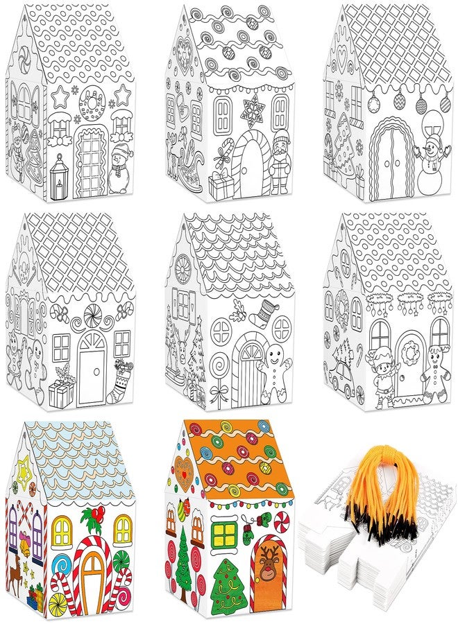 80UncleKimby 25Sets Christmas Gingerbread House Coloring Kit Cardboard Houses to Color with Twines Xmas DIY Painting Arts Crafts Classroom Activities Holiday Party Favors Bulk - Image 1